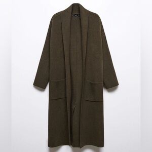 Mango Oversized Knitted Coatigan in Olive
